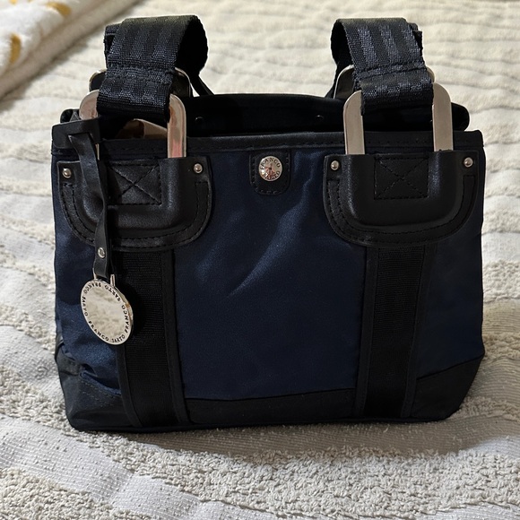 Franco Sarto Handbag, Black Leather and Midnight Blue Nylon, Like New 👜 - Picture 5 of 15